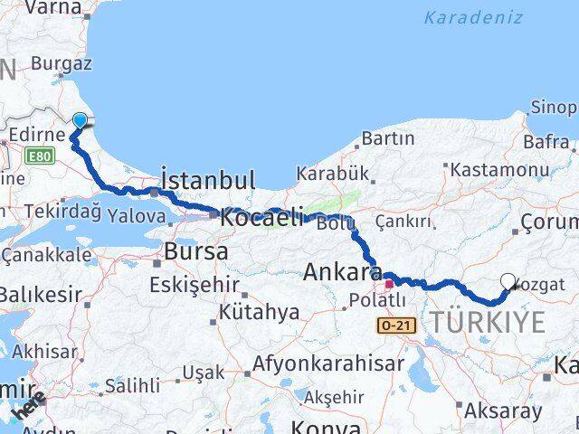 Kırklareli Demirköy Yozgat Arası Kaç Km - Yol Haritası