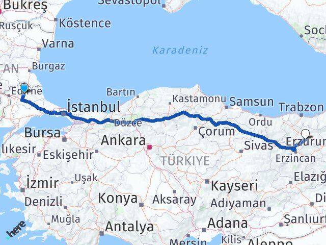 Kırklareli Demirözü Bayburt Arası Kaç Km - Yol Haritası