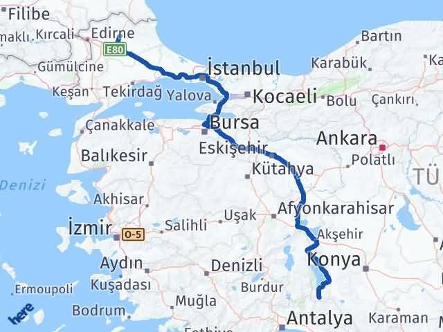 Kırklareli Derebucak Konya Arası Kaç Km - Yol Haritası