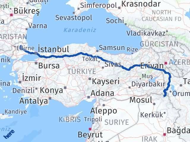 Kırklareli Derecik Hakkari Arası Kaç Km - Yol Haritası