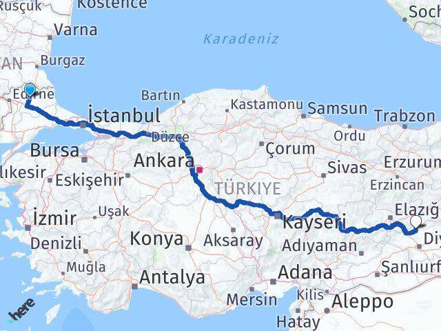 Kırklareli Dicle Diyarbakır Arası Kaç Km - Yol Haritası