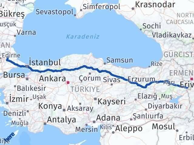 Kırklareli Doğubayazıt Ağrı Arası Kaç Km - Yol Haritası