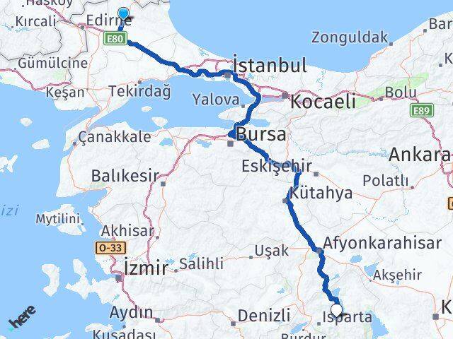 Kırklareli Eğirdir Isparta Arası Kaç Km - Yol Haritası