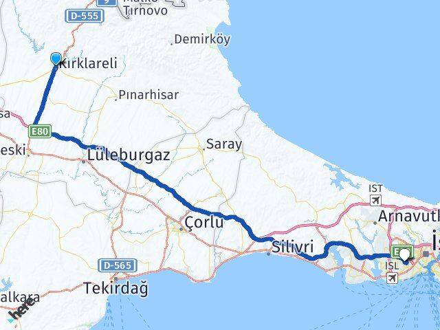 Kırklareli Esenler İstanbul Arası Kaç Km - Yol Haritası