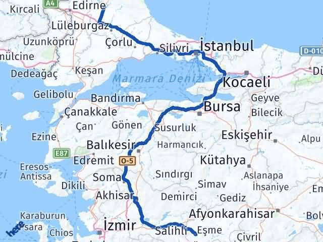 Kırklareli Eşme Uşak Arası Kaç Km - Yol Haritası