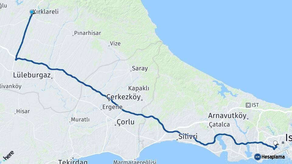 Kırklareli Eyüpsultan İstanbul Arası Kaç Km - Yol Haritası