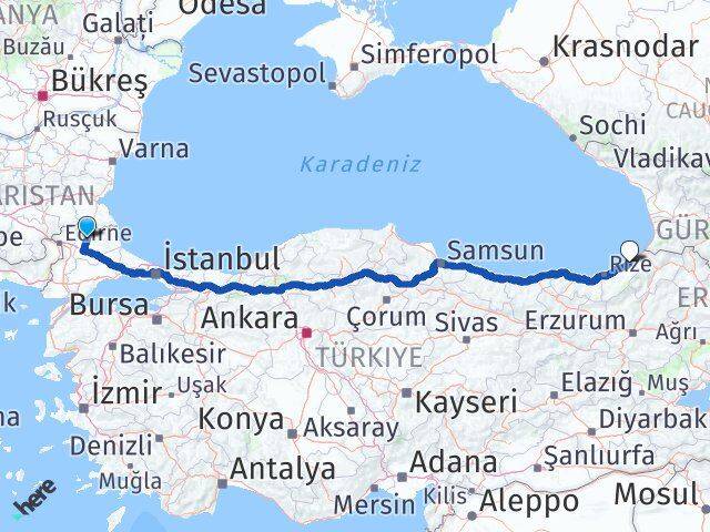 Kırklareli Fındıklı Rize Arası Kaç Km - Yol Haritası
