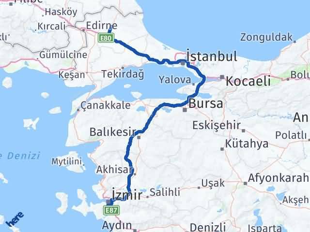 Kırklareli Gaziemir İzmir Arası Kaç Km - Yol Haritası