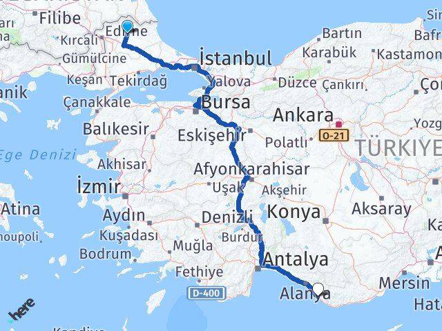 Kırklareli Gazipaşa Antalya Arası Kaç Km - Yol Haritası
