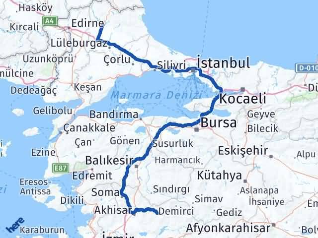Kırklareli Gördes Manisa Arası Kaç Km - Yol Haritası