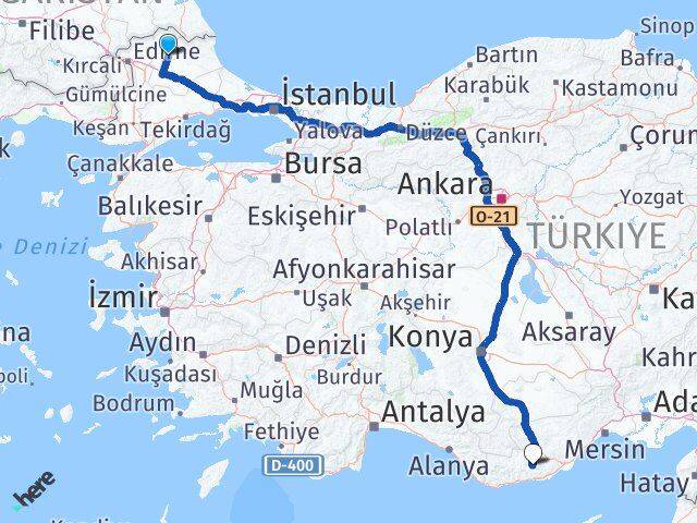 Kırklareli Gülnar Mersin Arası Kaç Km - Yol Haritası