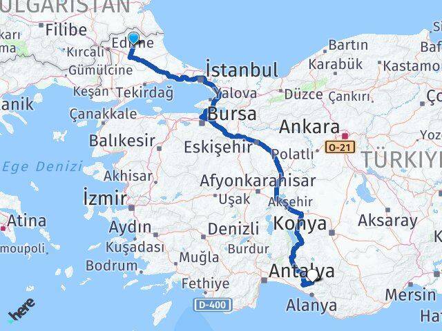 Kırklareli Gündoğmuş Antalya Arası Kaç Km - Yol Haritası