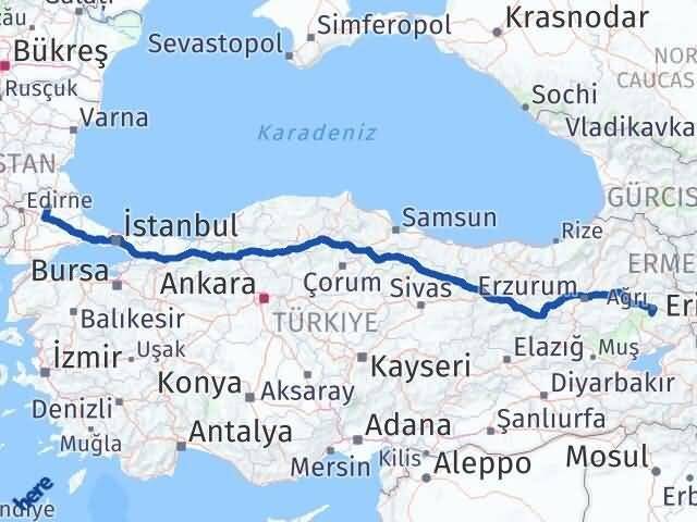 Kırklareli Hamur Ağrı Arası Kaç Km - Yol Haritası