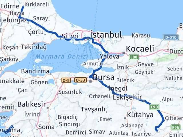 Kırklareli Han Eskişehir Arası Kaç Km - Yol Haritası
