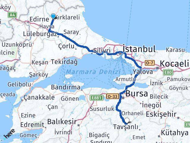 Kırklareli Harmancık Bursa Arası Kaç Km - Yol Haritası