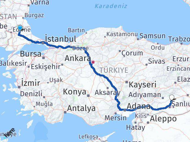 Kırklareli Hilvan Şanlıurfa Arası Kaç Km - Yol Haritası