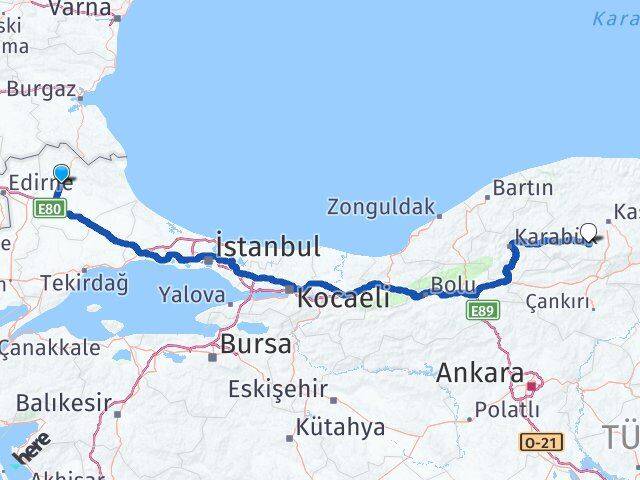 Kırklareli İhsangazi Kastamonu Arası Kaç Km - Yol Haritası