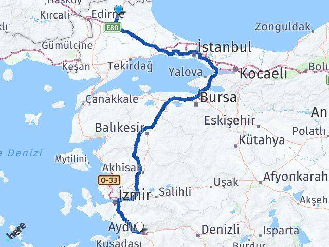 Kırklareli İncirliova Aydın Arası Kaç Km - Yol Haritası
