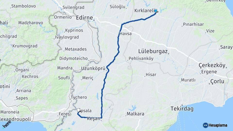 Kırklareli İpsala Edirne Arası Kaç Km - Yol Haritası