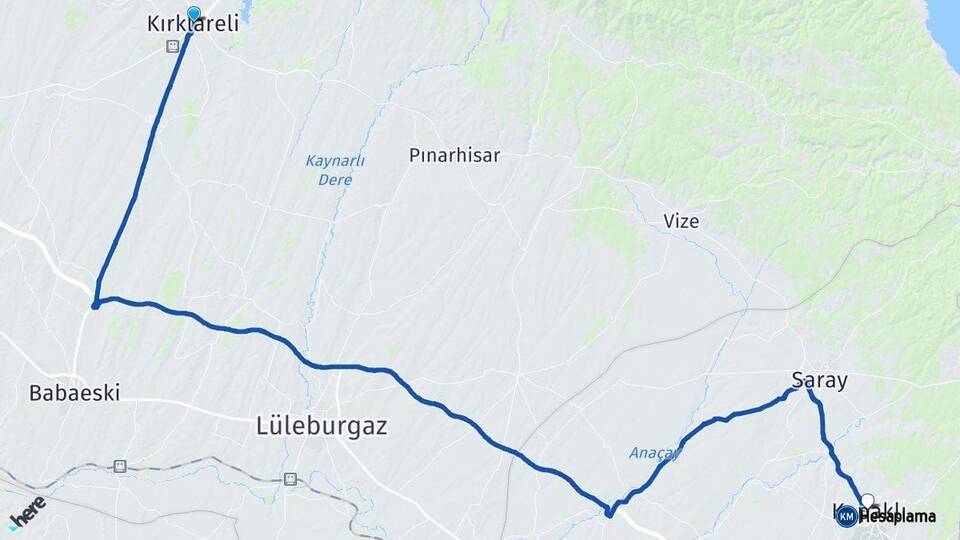 Kırklareli Kapaklı Tekirdağ Arası Kaç Km - Yol Haritası