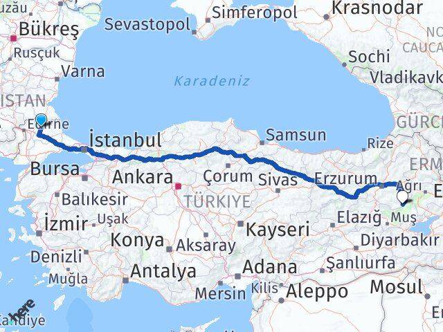 Kırklareli Karaçoban Erzurum Arası Kaç Km - Yol Haritası