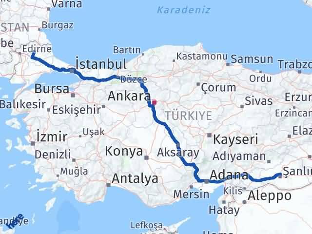 Kırklareli Karaköprü Şanlıurfa Arası Kaç Km - Yol Haritası