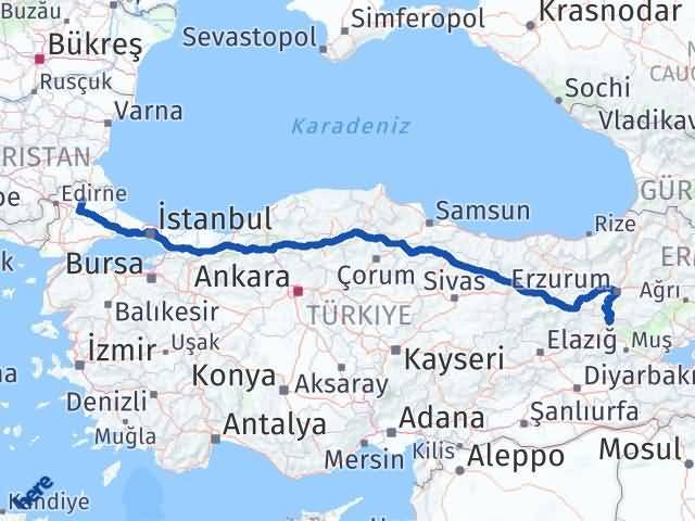 Kırklareli Karlıova Bingöl Arası Kaç Km - Yol Haritası