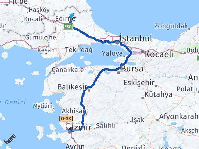 Kırklareli Karşıyaka İzmir Arası Kaç Km - Yol Haritası