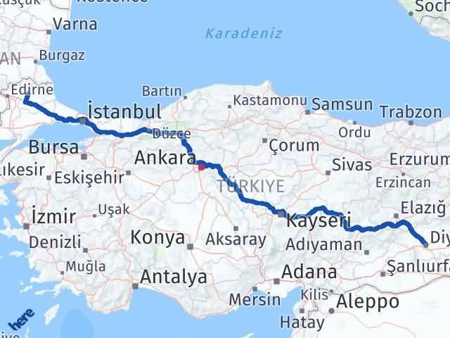 Kırklareli Kayapınar Diyarbakır Arası Kaç Km - Yol Haritası