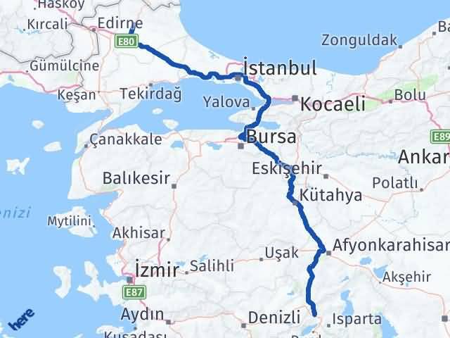 Kırklareli Keçiborlu Isparta Arası Kaç Km - Yol Haritası