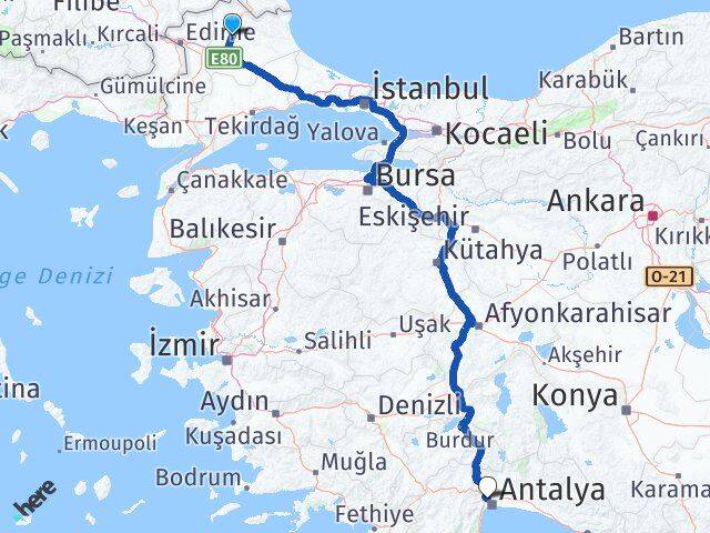 Kırklareli Kepez Antalya Arası Kaç Km - Yol Haritası