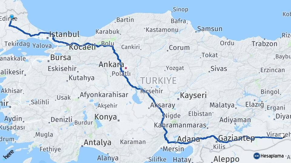 Kırklareli Kızıltepe Mardin Arası Kaç Km - Yol Haritası
