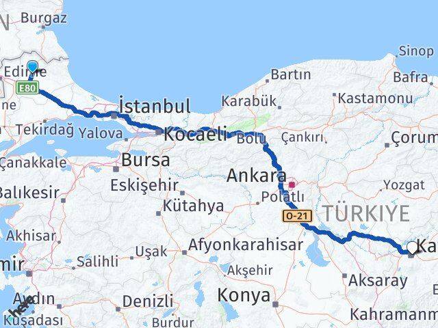 Kırklareli Kocasinan Kayseri Arası Kaç Km - Yol Haritası