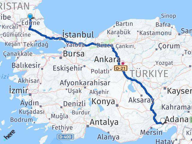 Kırklareli Kofçaz Adana Arası Kaç Km - Yol Haritası