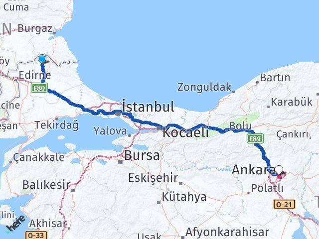 Kırklareli Kofçaz Ankara Arası Kaç Km - Yol Haritası