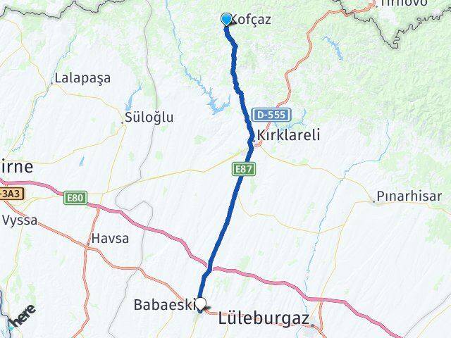 Kırklareli Kofçaz Babaeski Arası Kaç Km - Yol Haritası