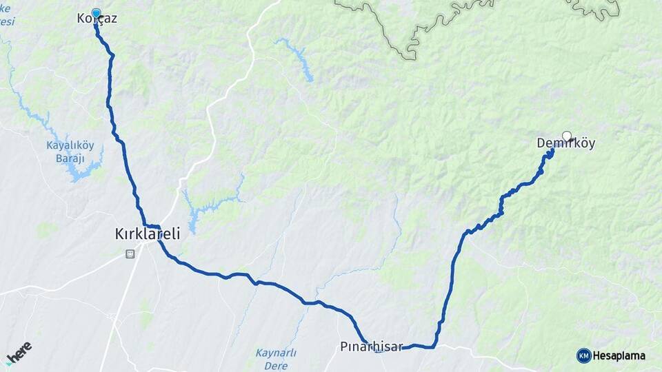 Kırklareli Kofçaz Demirköy Arası Kaç Km - Yol Haritası