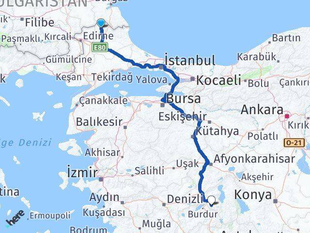 Kırklareli Kofçaz Isparta Arası Kaç Km - Yol Haritası