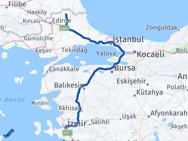 Kırklareli Kofçaz İzmir Arası Kaç Km - Yol Haritası