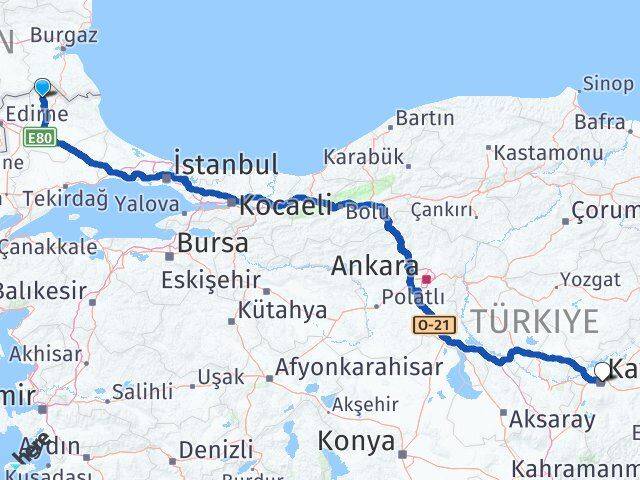 Kırklareli Kofçaz Kayseri Arası Kaç Km - Yol Haritası