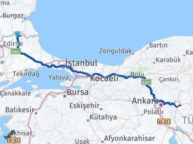 Kırklareli Kofçaz Kırıkkale Arası Kaç Km - Yol Haritası