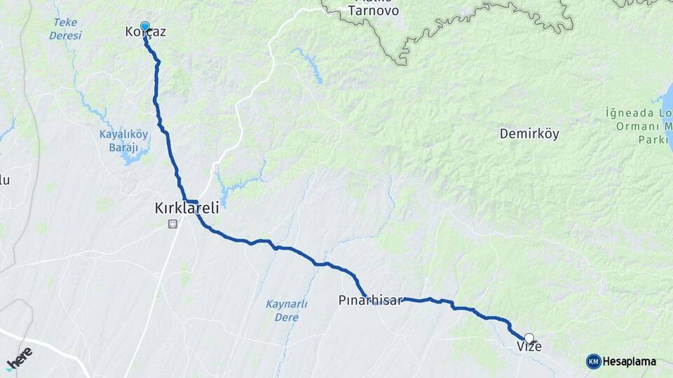 Kırklareli Kofçaz Vize Arası Kaç Km - Yol Haritası