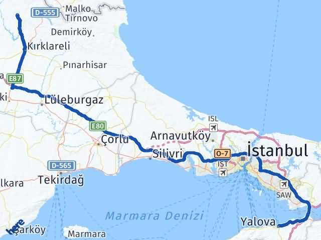 Kırklareli Kofçaz Yalova Arası Kaç Km - Yol Haritası