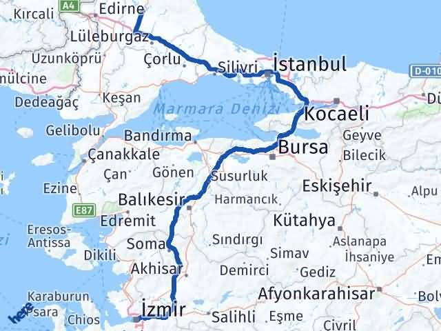 Kırklareli Konak İzmir Arası Kaç Km - Yol Haritası