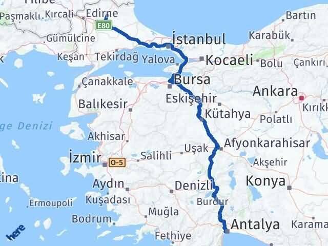 Kırklareli Konyaaltı Antalya Arası Kaç Km - Yol Haritası