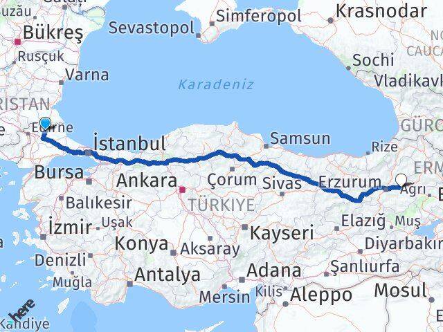 Kırklareli Köprüköy Erzurum Arası Kaç Km - Yol Haritası