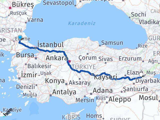 Kırklareli Kulp Diyarbakır Arası Kaç Km - Yol Haritası