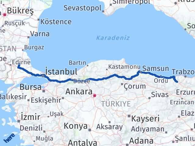 Kırklareli Kürtün Gümüşhane Arası Kaç Km - Yol Haritası