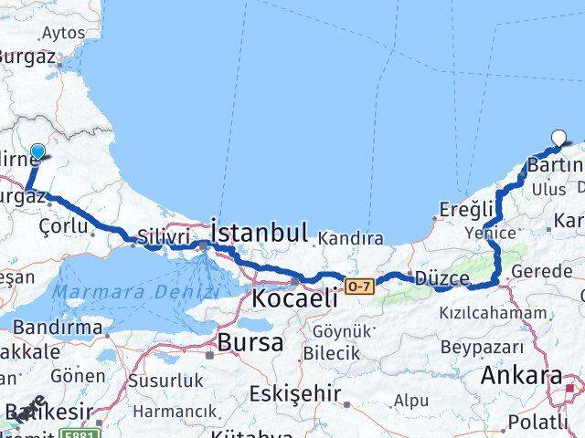 Kırklareli Kurucaşile Bartın Arası Kaç Km - Yol Haritası