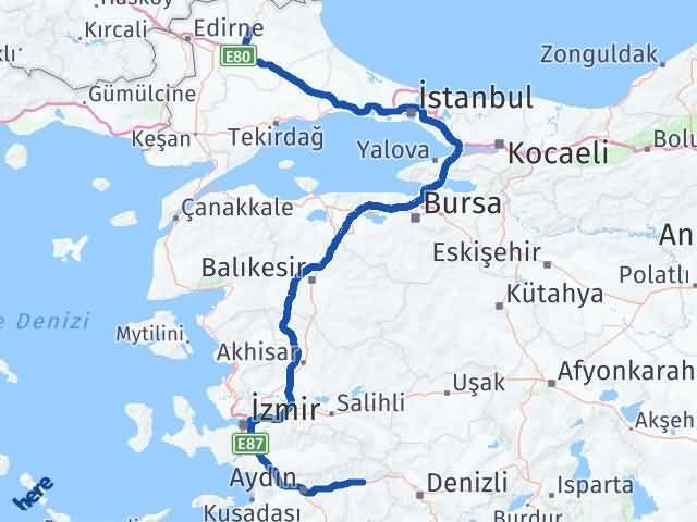 Kırklareli Kuyucak Aydın Arası Kaç Km - Yol Haritası